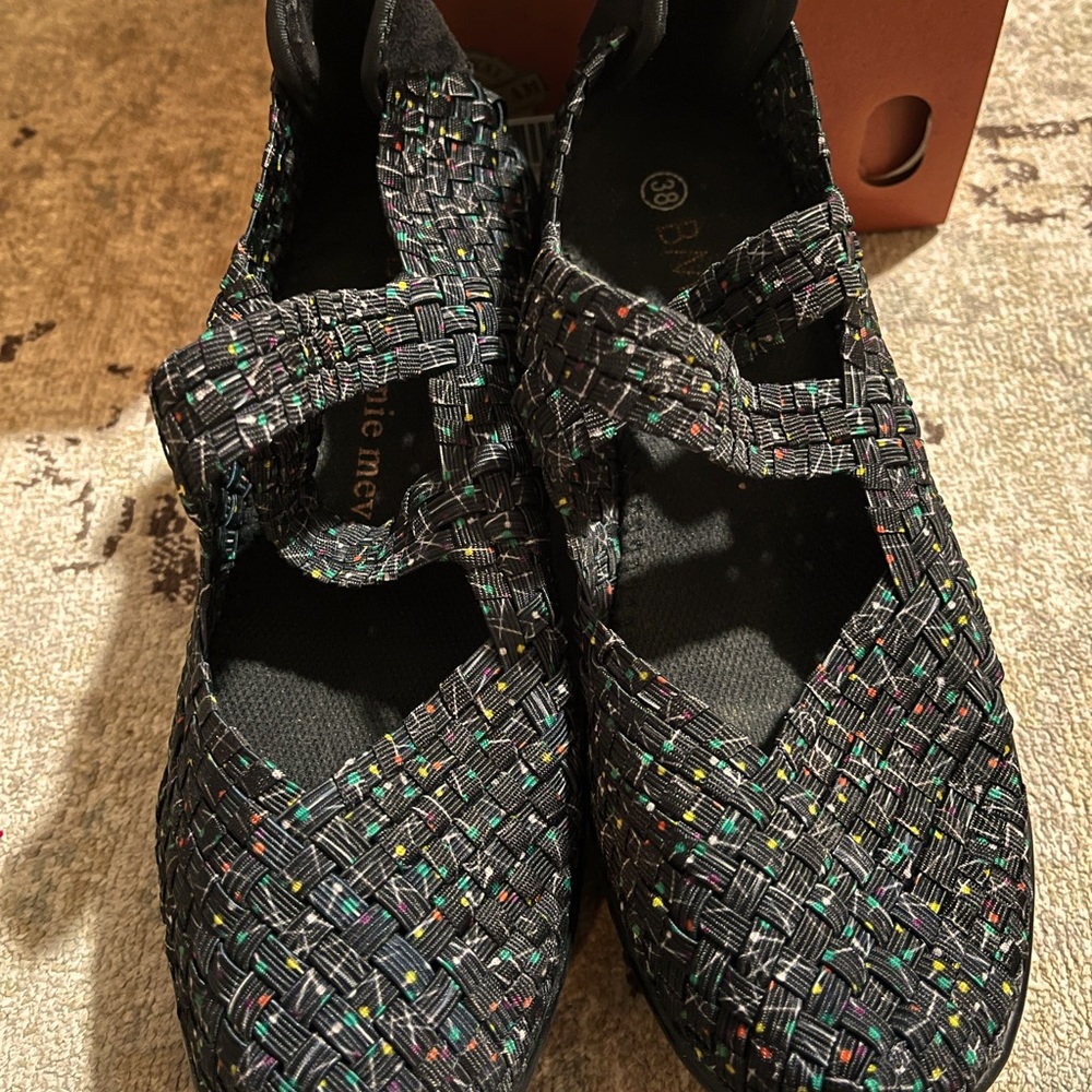 Bernie Mev Size 38 Black with colorful dot clogs